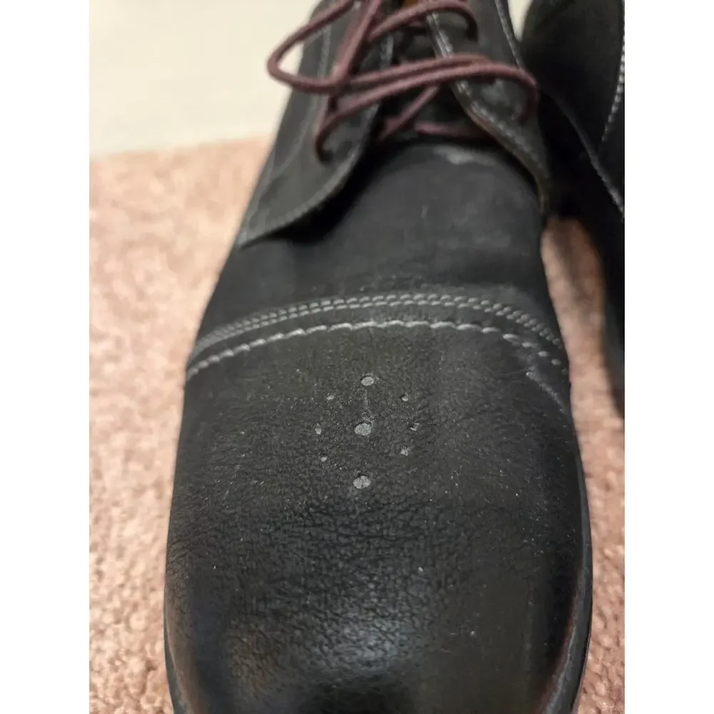Clarks Collection Mens 12 Black Leather Cap Toe Oxford Dress Shoes Soft Cushion